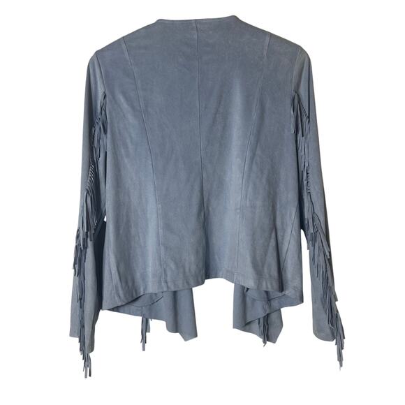 Colleen Lopez Faux Suede Fringe Jacket Light Blue - Picture 2 of 4